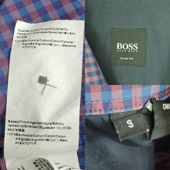 Boss Hugo Boss size S check plaid slim fit shirt blue button front long sleeve - Picture 11 of 11